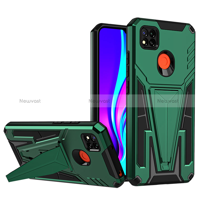 Silicone Matte Finish and Plastic Back Cover Case with Stand MQ1 for Xiaomi Redmi 9C Green