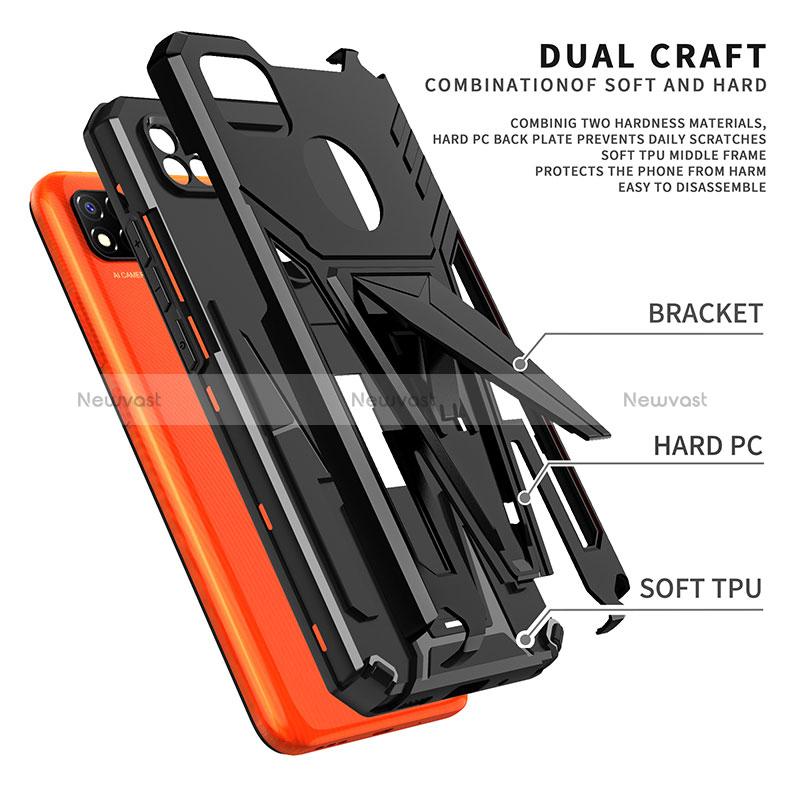 Silicone Matte Finish and Plastic Back Cover Case with Stand MQ1 for Xiaomi Redmi 9C NFC