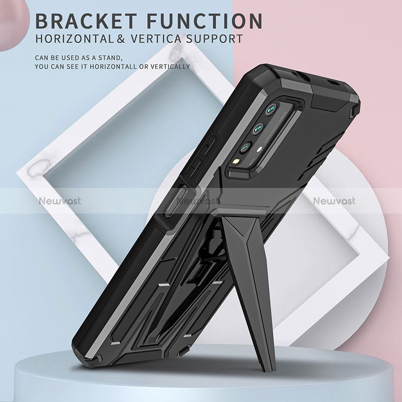 Silicone Matte Finish and Plastic Back Cover Case with Stand MQ1 for Xiaomi Redmi 9T 4G