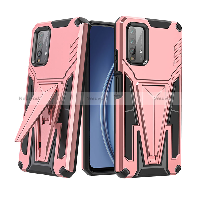 Silicone Matte Finish and Plastic Back Cover Case with Stand MQ1 for Xiaomi Redmi 9T 4G