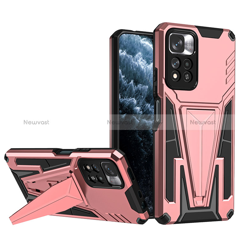 Silicone Matte Finish and Plastic Back Cover Case with Stand MQ1 for Xiaomi Redmi Note 11 Pro+ Plus 5G