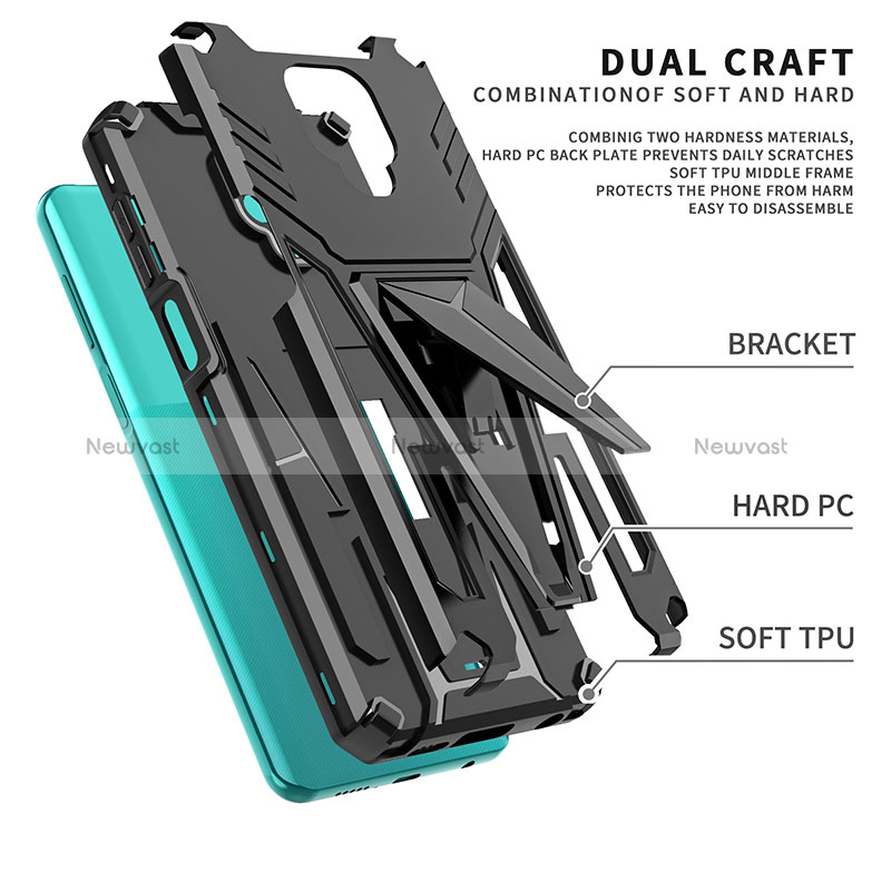 Silicone Matte Finish and Plastic Back Cover Case with Stand MQ1 for Xiaomi Redmi Note 9 Pro