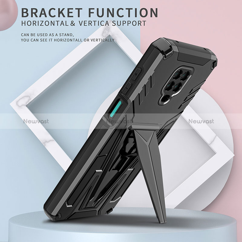 Silicone Matte Finish and Plastic Back Cover Case with Stand MQ1 for Xiaomi Redmi Note 9 Pro