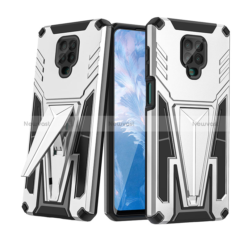 Silicone Matte Finish and Plastic Back Cover Case with Stand MQ1 for Xiaomi Redmi Note 9 Pro