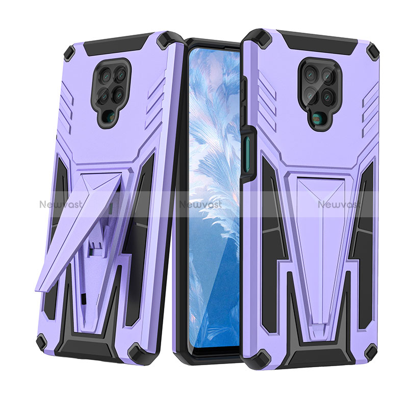 Silicone Matte Finish and Plastic Back Cover Case with Stand MQ1 for Xiaomi Redmi Note 9 Pro Max Purple