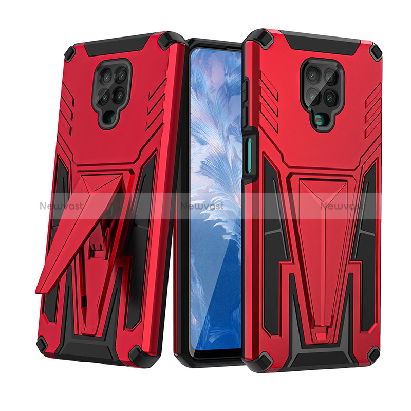 Silicone Matte Finish and Plastic Back Cover Case with Stand MQ1 for Xiaomi Redmi Note 9 Pro Red