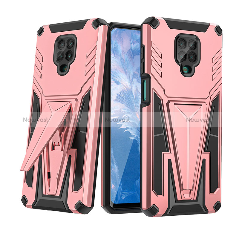 Silicone Matte Finish and Plastic Back Cover Case with Stand MQ1 for Xiaomi Redmi Note 9 Pro Rose Gold