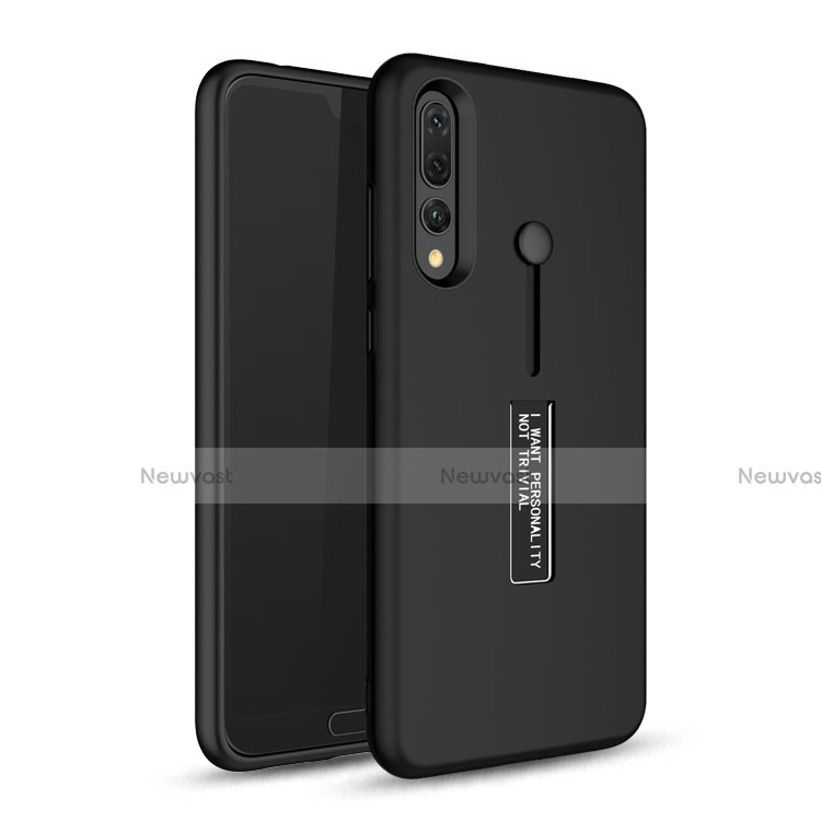 Silicone Matte Finish and Plastic Back Cover Case with Stand P01 for Huawei P20 Pro Black