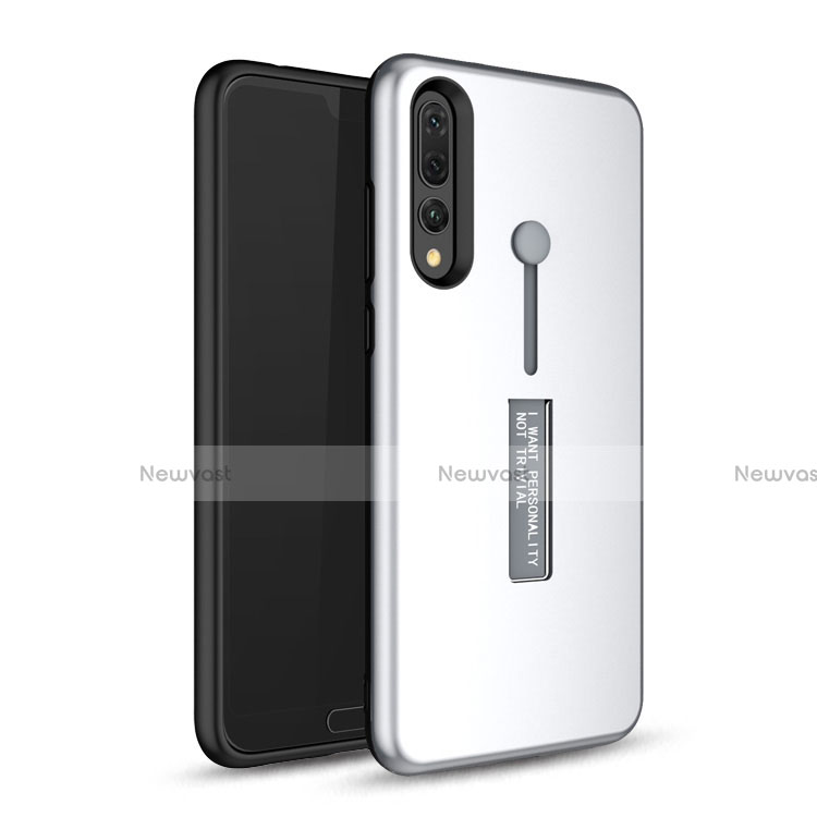 Silicone Matte Finish and Plastic Back Cover Case with Stand P01 for Huawei P20 Pro White