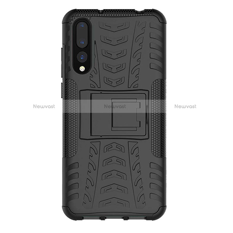 Silicone Matte Finish and Plastic Back Cover Case with Stand P02 for Huawei P20 Pro
