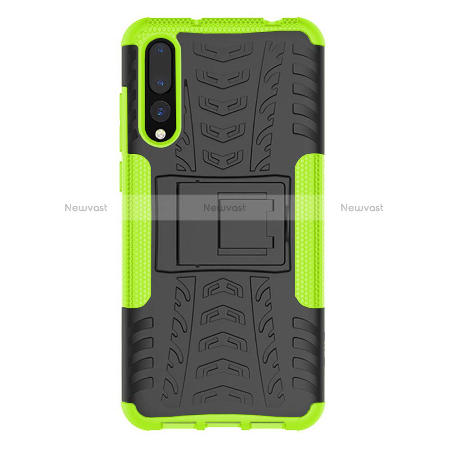 Silicone Matte Finish and Plastic Back Cover Case with Stand P02 for Huawei P20 Pro Green