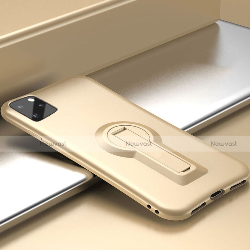 Silicone Matte Finish and Plastic Back Cover Case with Stand R01 for Apple iPhone 11 Pro Gold