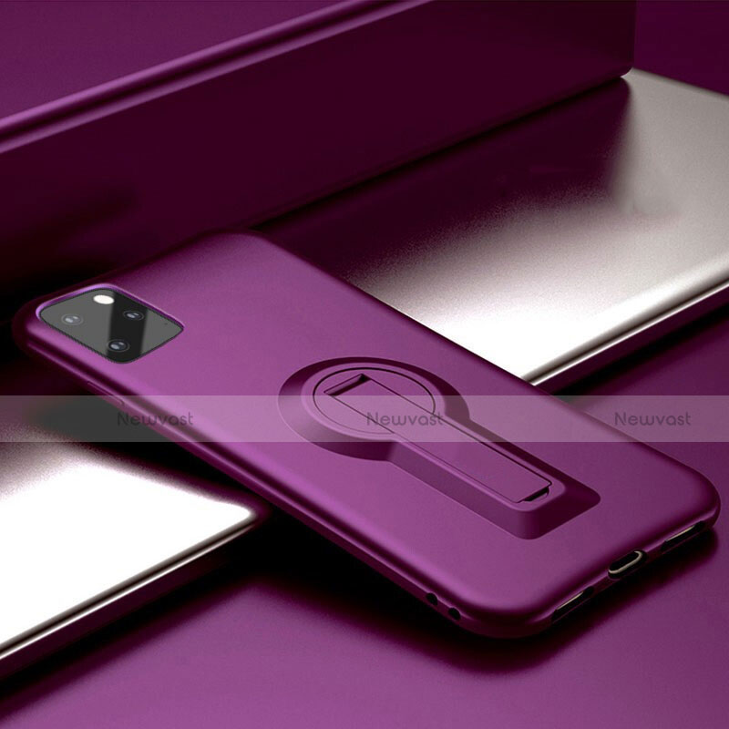 Silicone Matte Finish and Plastic Back Cover Case with Stand R01 for Apple iPhone 11 Pro Purple