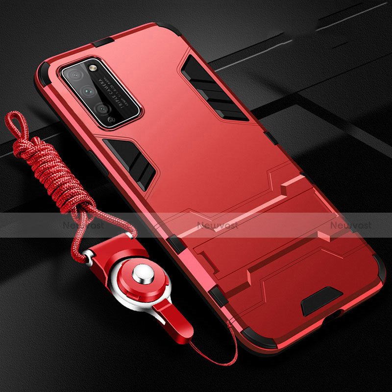 Silicone Matte Finish and Plastic Back Cover Case with Stand R01 for Huawei Honor 30 Lite 5G Red