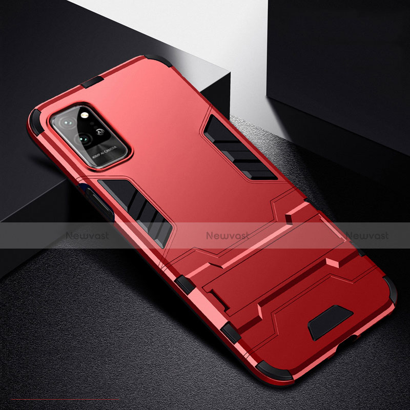 Silicone Matte Finish and Plastic Back Cover Case with Stand R01 for Huawei Honor Play4 Pro 5G Red