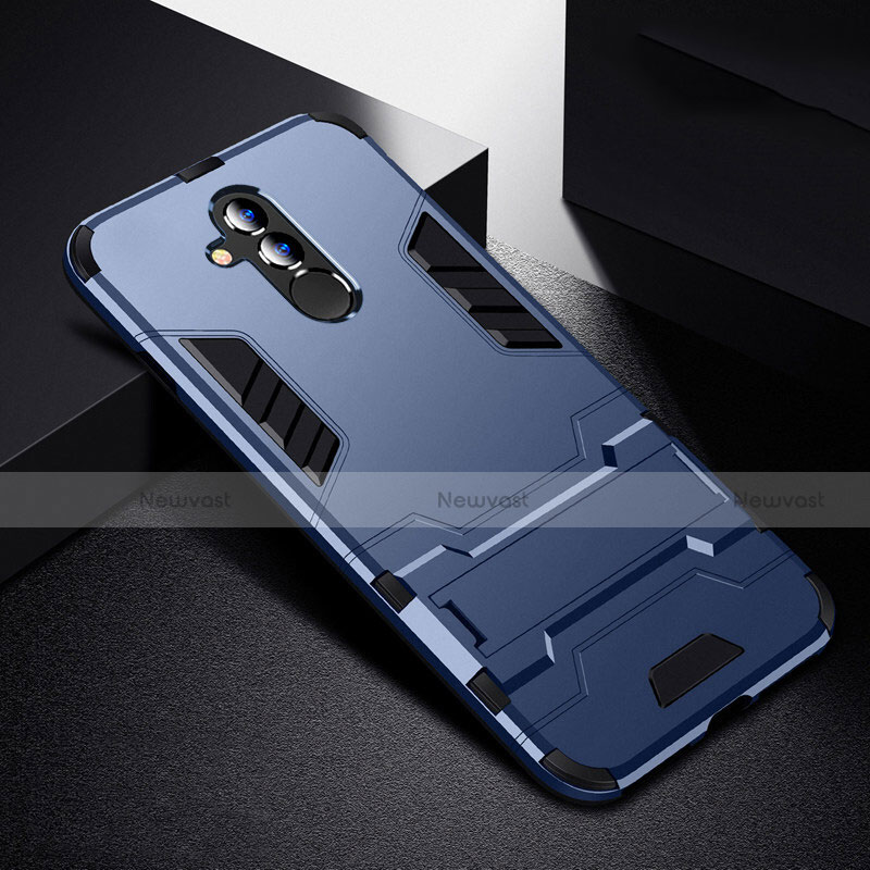Silicone Matte Finish and Plastic Back Cover Case with Stand R01 for Huawei Mate 20 Lite Blue