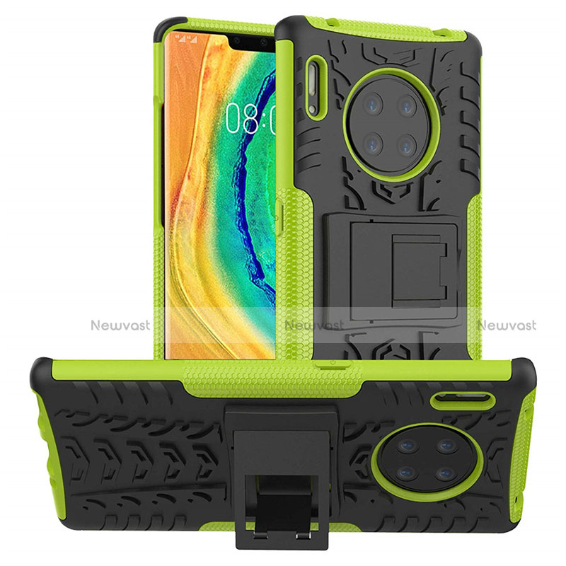 Silicone Matte Finish and Plastic Back Cover Case with Stand R01 for Huawei Mate 30 5G Green