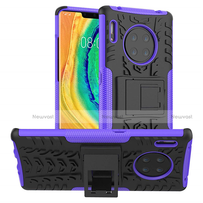 Silicone Matte Finish and Plastic Back Cover Case with Stand R01 for Huawei Mate 30 5G Purple
