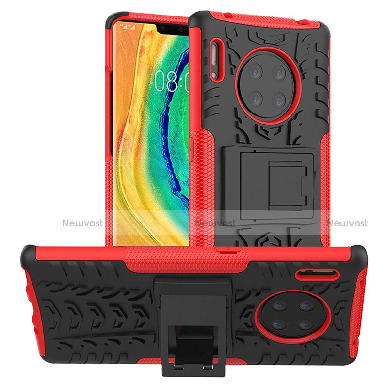Silicone Matte Finish and Plastic Back Cover Case with Stand R01 for Huawei Mate 30 5G Red
