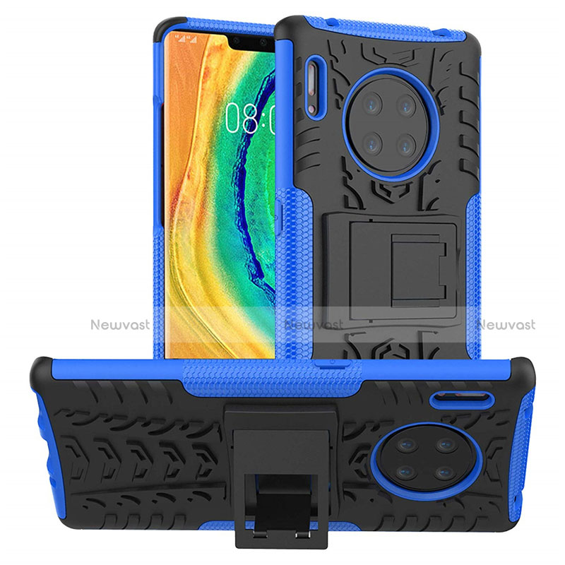 Silicone Matte Finish and Plastic Back Cover Case with Stand R01 for Huawei Mate 30 Pro 5G Blue