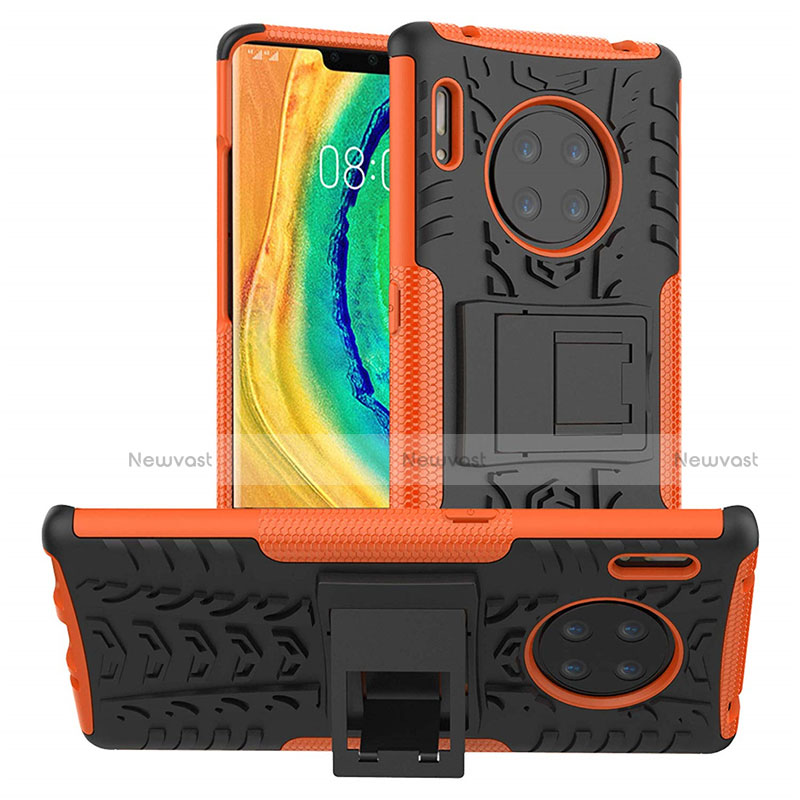 Silicone Matte Finish and Plastic Back Cover Case with Stand R01 for Huawei Mate 30 Pro 5G Orange