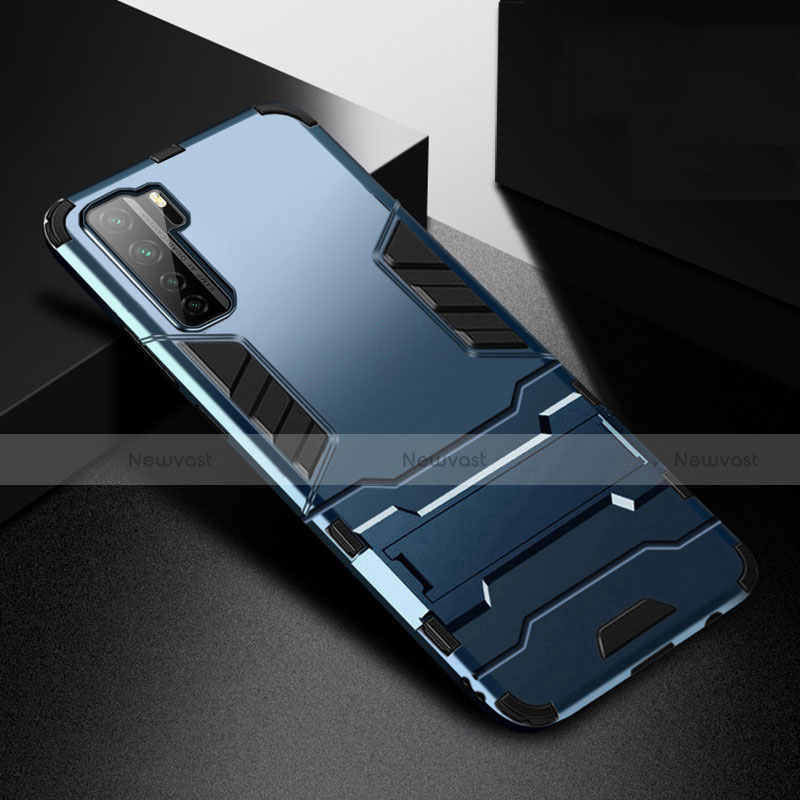 Silicone Matte Finish and Plastic Back Cover Case with Stand R01 for Huawei Nova 7 SE 5G