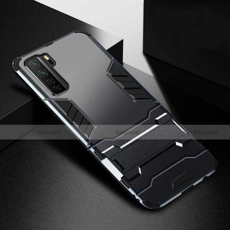 Silicone Matte Finish and Plastic Back Cover Case with Stand R01 for Huawei Nova 7 SE 5G