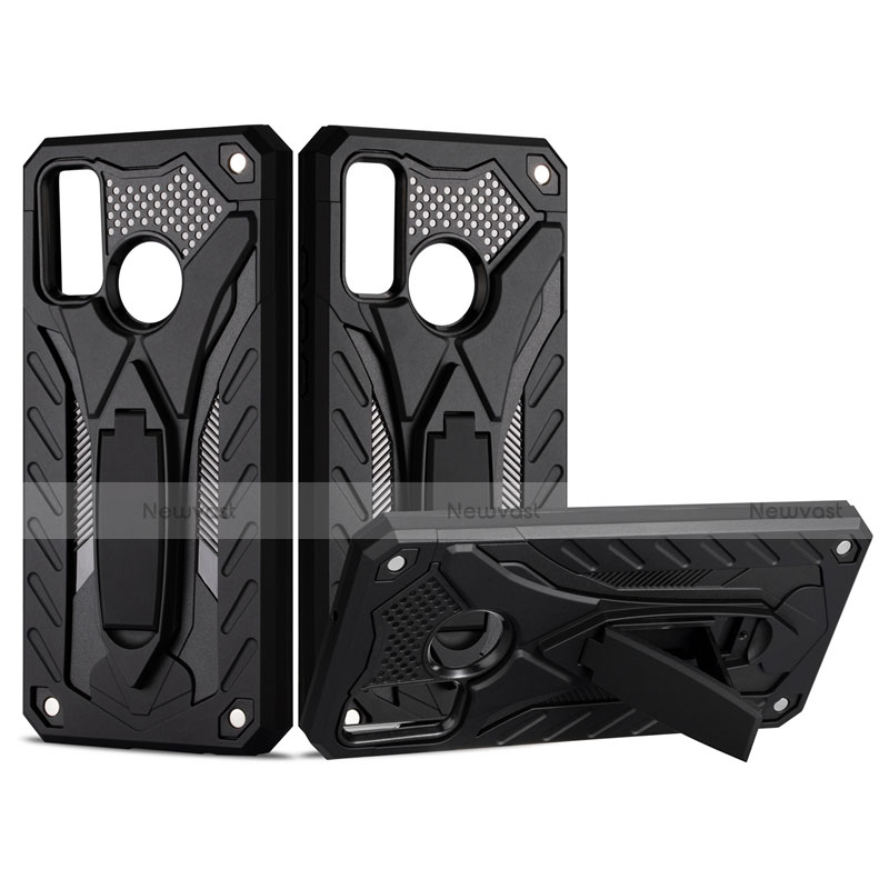 Silicone Matte Finish and Plastic Back Cover Case with Stand R01 for Huawei P Smart (2020)