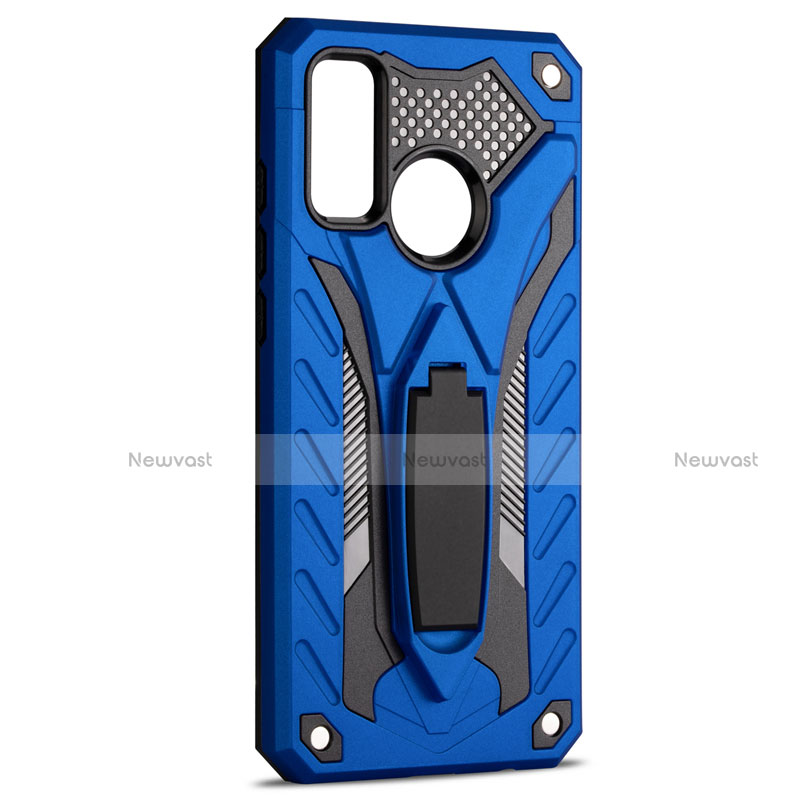 Silicone Matte Finish and Plastic Back Cover Case with Stand R01 for Huawei P Smart (2020)