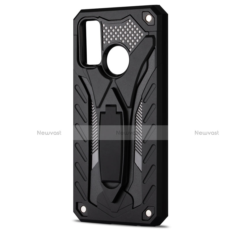 Silicone Matte Finish and Plastic Back Cover Case with Stand R01 for Huawei P Smart (2020) Black