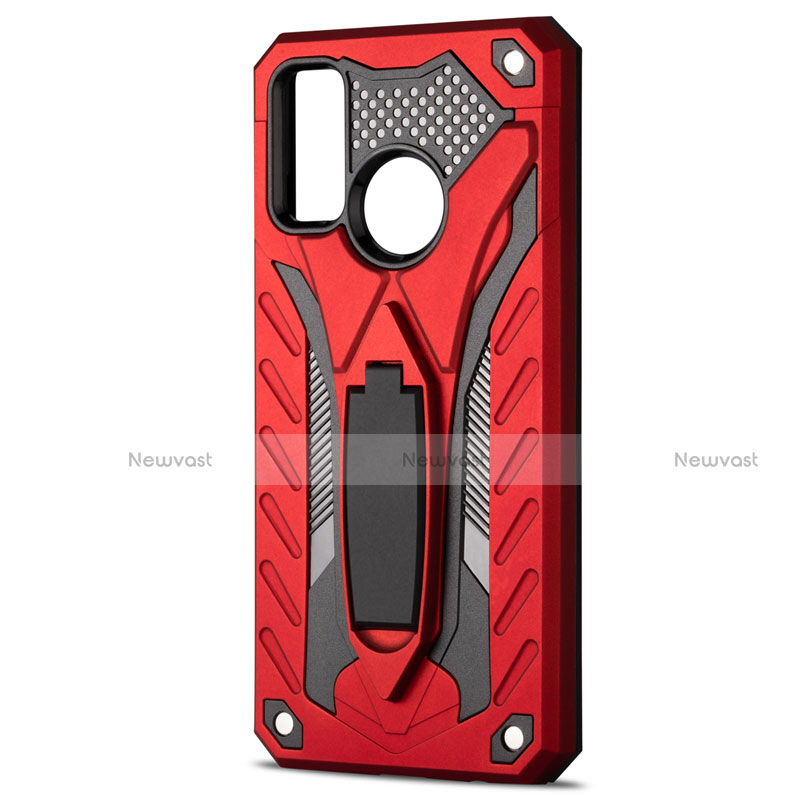 Silicone Matte Finish and Plastic Back Cover Case with Stand R01 for Huawei P Smart (2020) Red