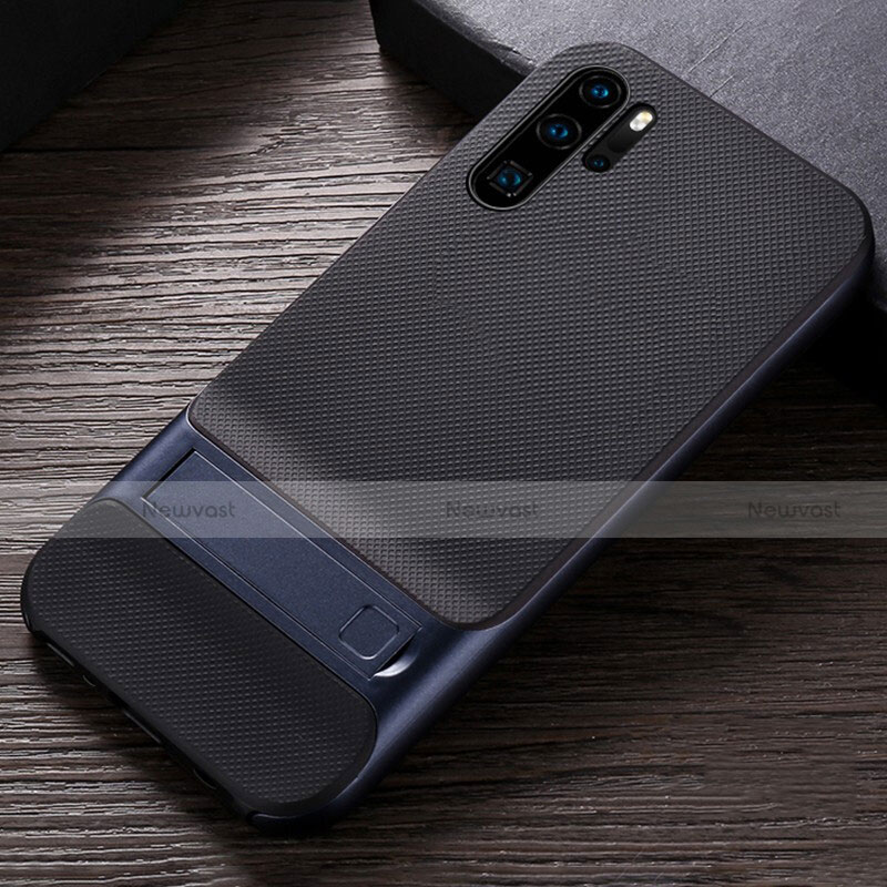 Silicone Matte Finish and Plastic Back Cover Case with Stand R01 for Huawei P30 Pro
