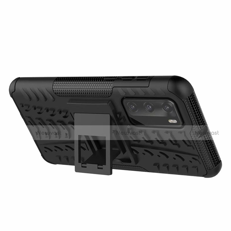 Silicone Matte Finish and Plastic Back Cover Case with Stand R01 for Huawei P40