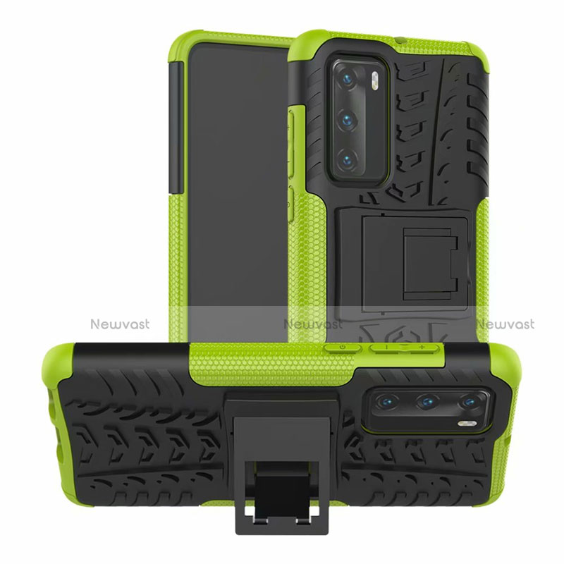 Silicone Matte Finish and Plastic Back Cover Case with Stand R01 for Huawei P40 Green