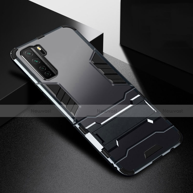 Silicone Matte Finish and Plastic Back Cover Case with Stand R01 for Huawei P40 Lite 5G Black