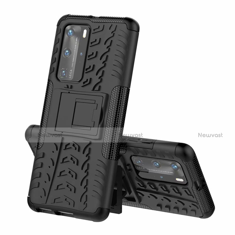 Silicone Matte Finish and Plastic Back Cover Case with Stand R01 for Huawei P40 Pro