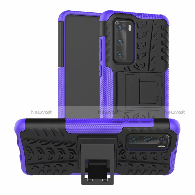 Silicone Matte Finish and Plastic Back Cover Case with Stand R01 for Huawei P40 Purple