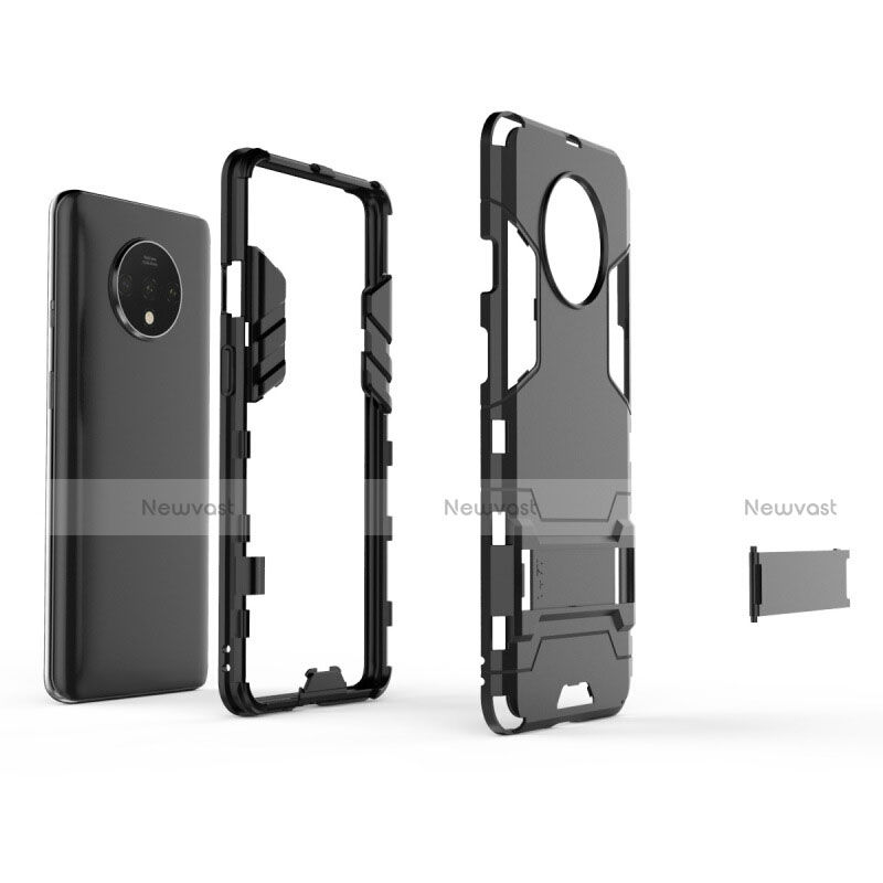 Silicone Matte Finish and Plastic Back Cover Case with Stand R01 for OnePlus 7T