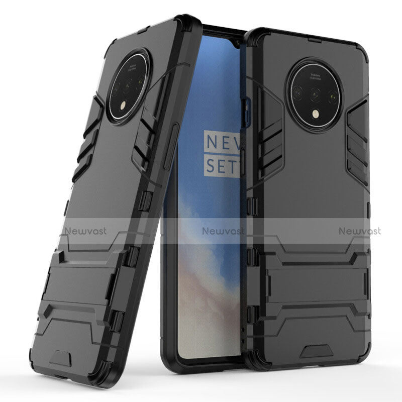 Silicone Matte Finish and Plastic Back Cover Case with Stand R01 for OnePlus 7T