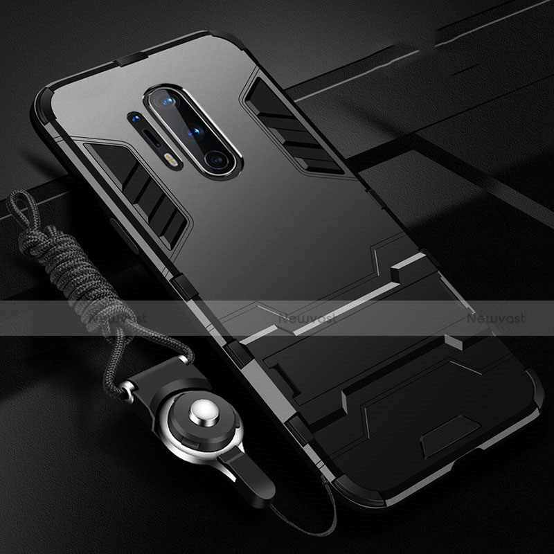 Silicone Matte Finish and Plastic Back Cover Case with Stand R01 for OnePlus 8 Pro
