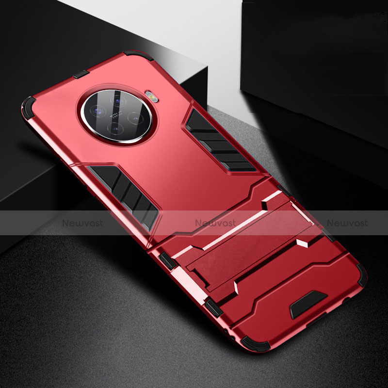 Silicone Matte Finish and Plastic Back Cover Case with Stand R01 for Oppo Ace2 Red
