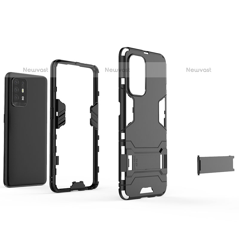Silicone Matte Finish and Plastic Back Cover Case with Stand R01 for Oppo F19 Pro+ Plus 5G