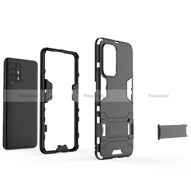 Silicone Matte Finish and Plastic Back Cover Case with Stand R01 for Oppo Reno5 Z 5G