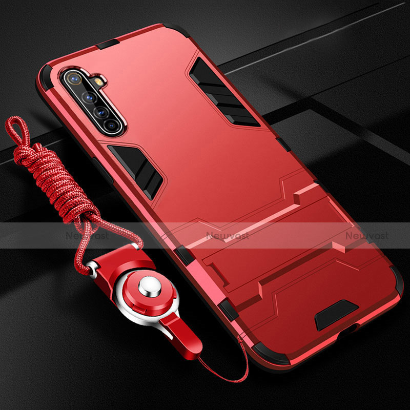 Silicone Matte Finish and Plastic Back Cover Case with Stand R01 for Realme X50 Pro 5G
