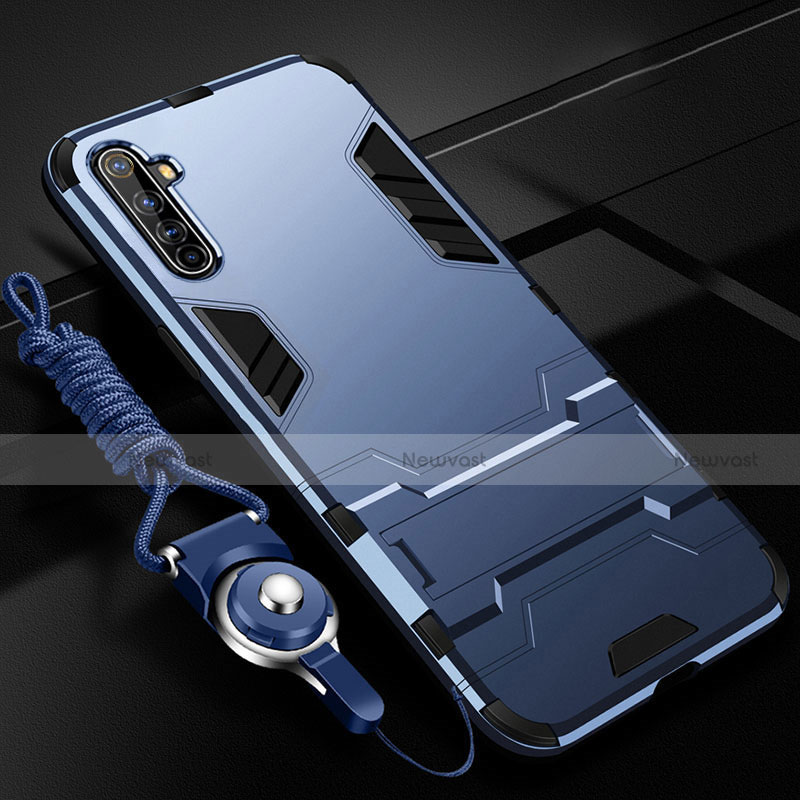 Silicone Matte Finish and Plastic Back Cover Case with Stand R01 for Realme X50 Pro 5G Blue