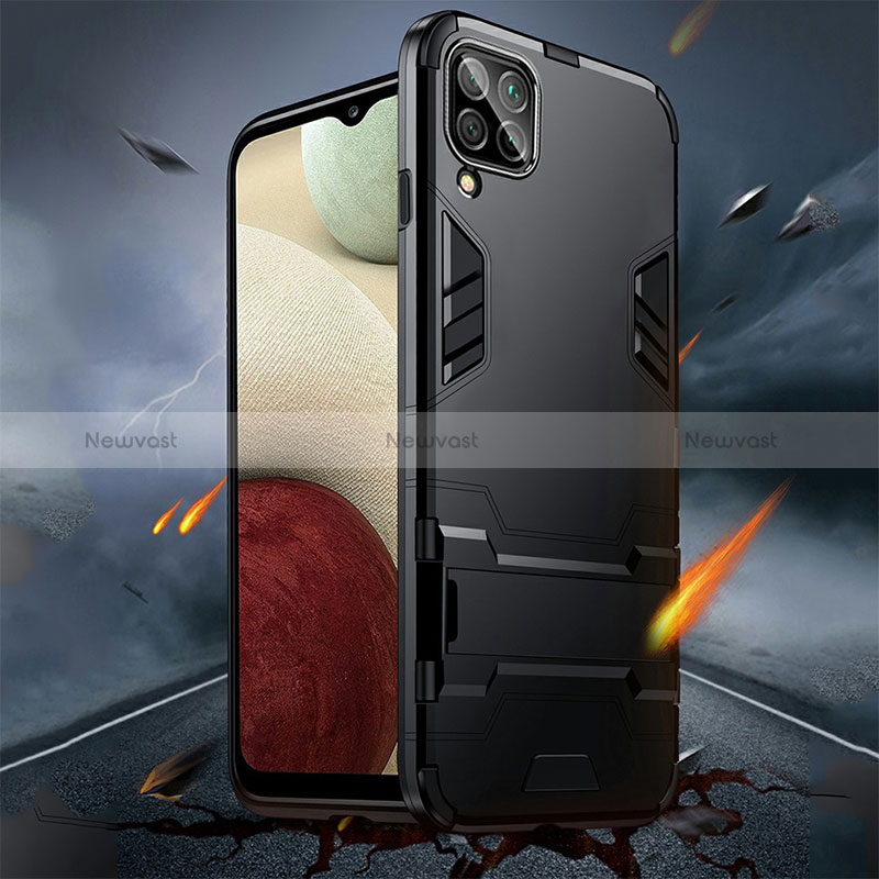 Silicone Matte Finish and Plastic Back Cover Case with Stand R01 for Samsung Galaxy A42 5G