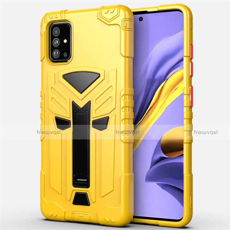 Silicone Matte Finish and Plastic Back Cover Case with Stand R01 for Samsung Galaxy A51 5G Yellow