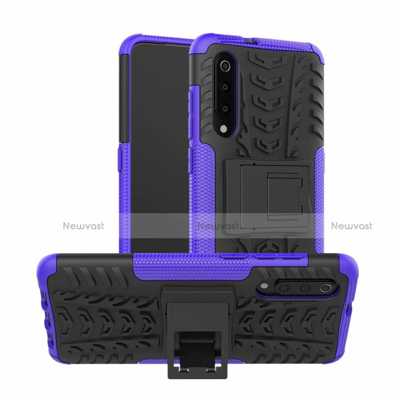 Silicone Matte Finish and Plastic Back Cover Case with Stand R01 for Samsung Galaxy A70 Purple