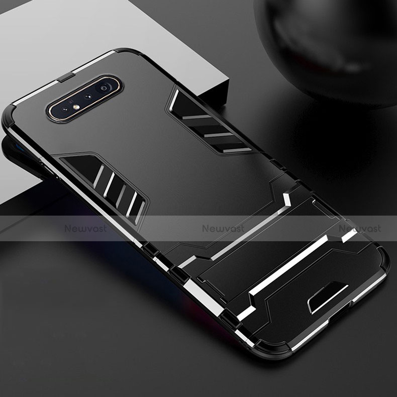 Silicone Matte Finish and Plastic Back Cover Case with Stand R01 for Samsung Galaxy A80 Black