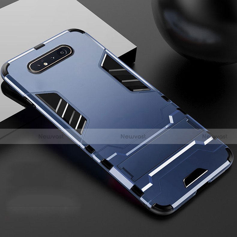 Silicone Matte Finish and Plastic Back Cover Case with Stand R01 for Samsung Galaxy A80 Blue